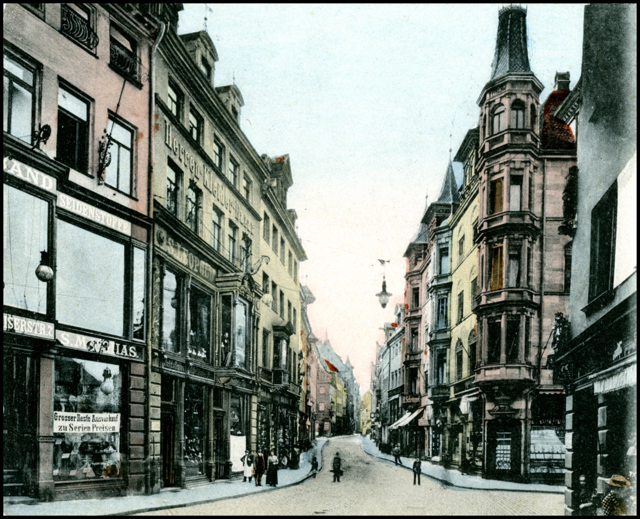 Kolorierte Originalansicht der Nürnberger Kaiserstraße von 1901